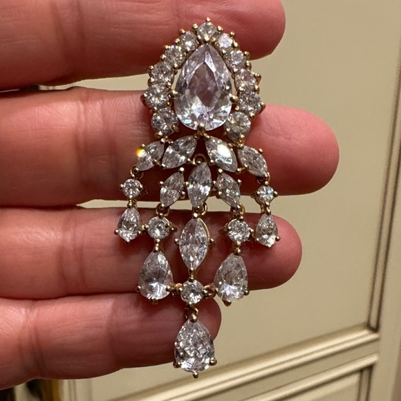 Elegant dazzling Gold plated Chandelier lab grown diamond Earrings - Picture 2 of 11